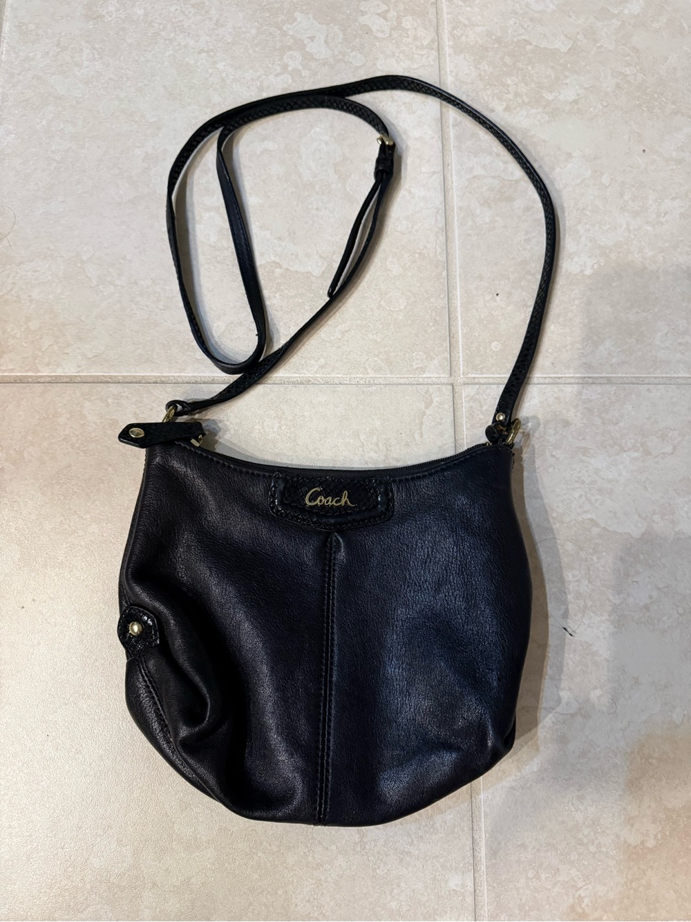 Vintage Coach Black Leather Small Crossbody with Gold Accents